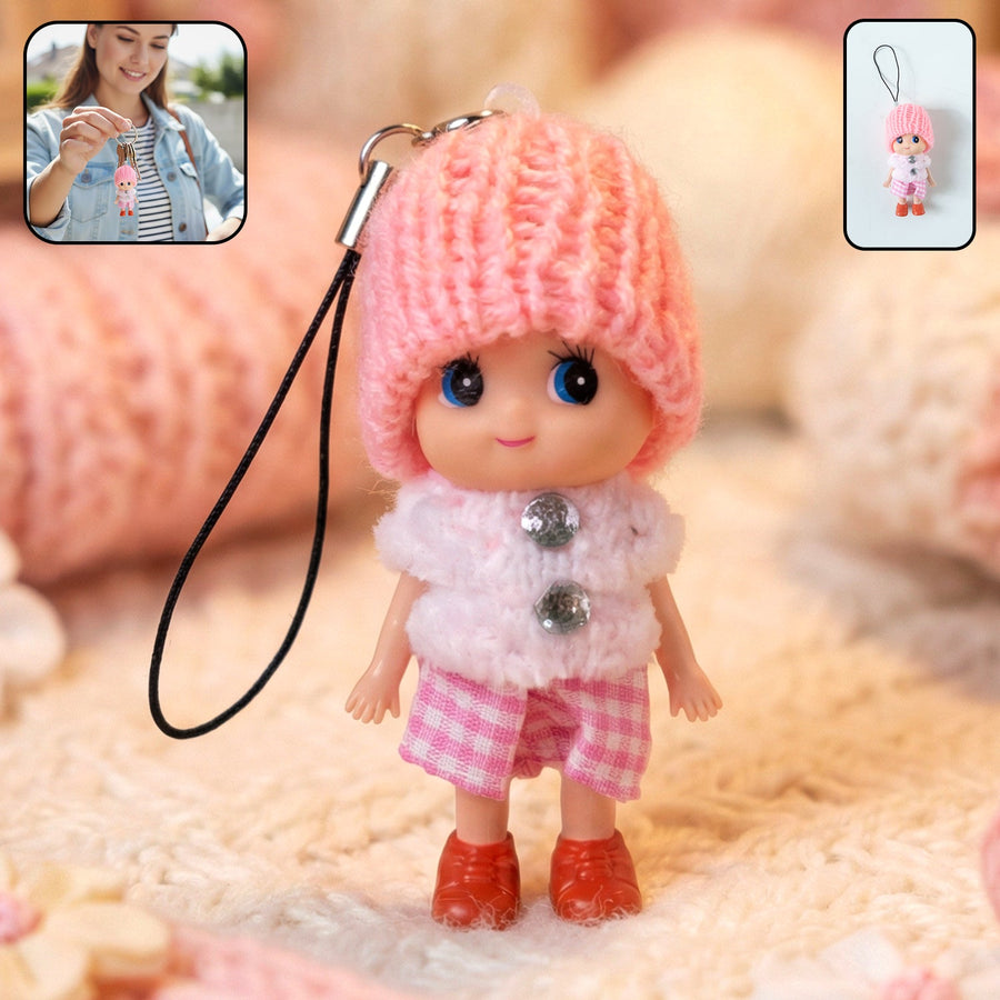 Cute Mini Doll Keychain Soft Knitted Cap Girl Charm Keyring (1 Pc / Mix Color)