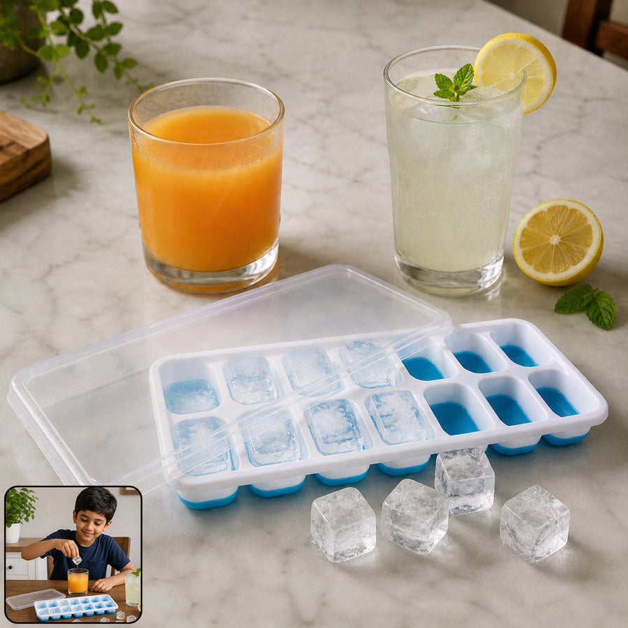 Multipurpose Plastic Ice Cube Tray With Lid (1 Pc, 14 Gride)