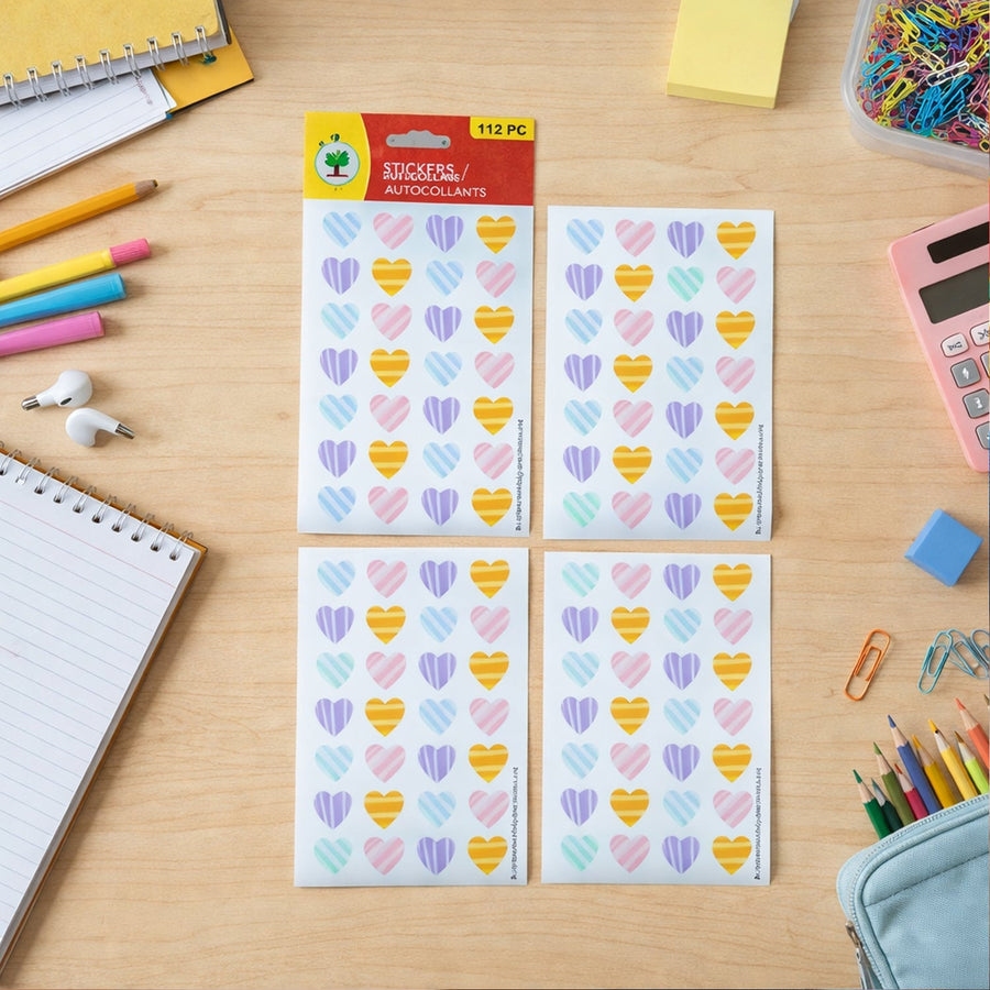 Colorful Heart Shape Decorative Sticker Set (4 Sheets, 112 Pc)