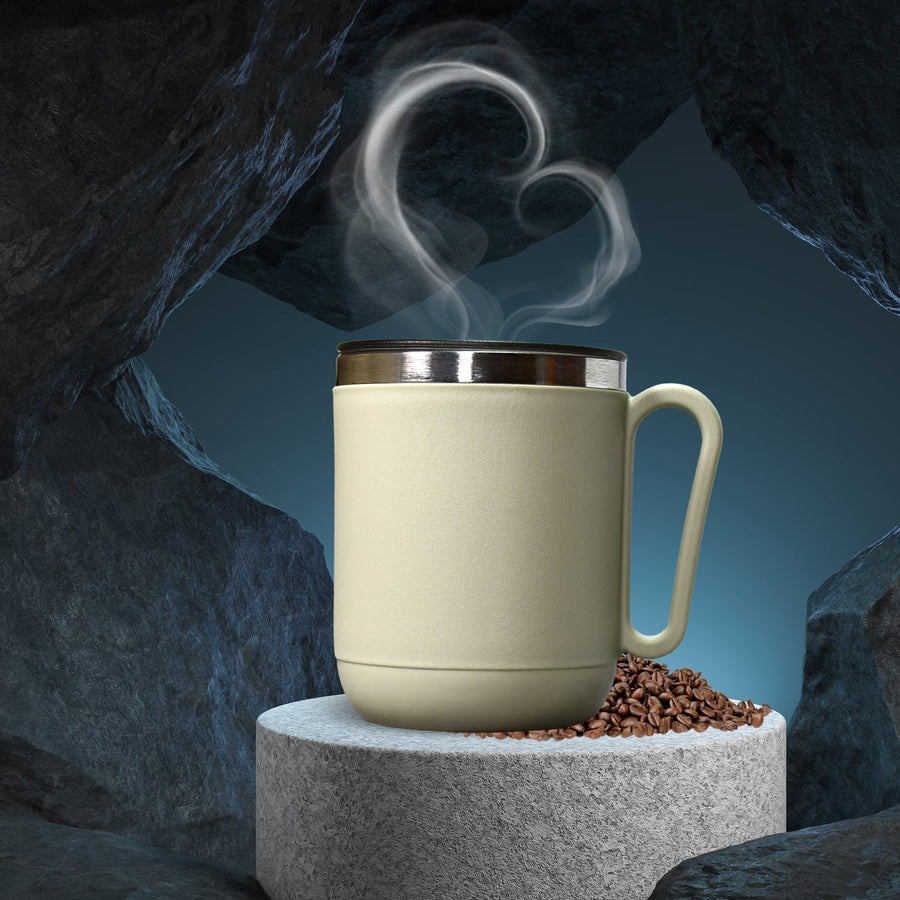 Ganesh Stainless Steel Coffee Mug with heat resistant mug lid. Approx 400Ml mug