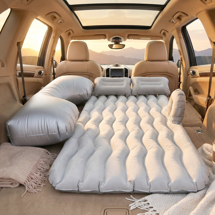 Portable Car Air Mattress Bed Set with Pump & Pillows Inflatable (Grey)
