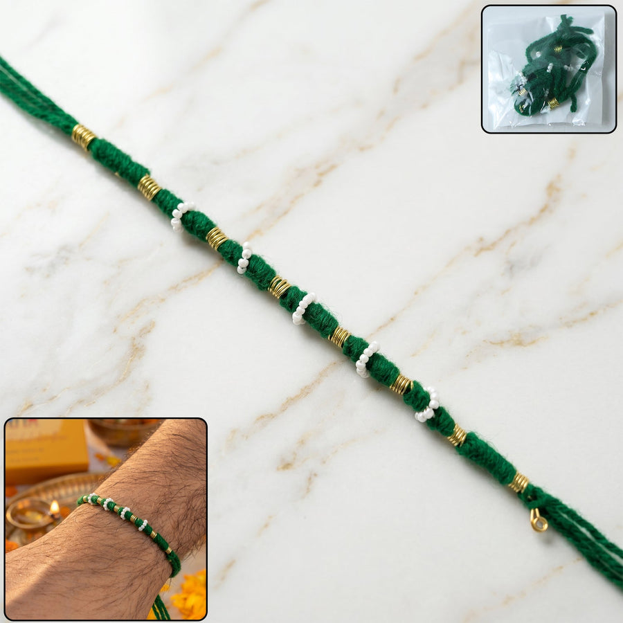 Traditional Green Pearl Beaded Rakhi (1 Pc, Mix Color)